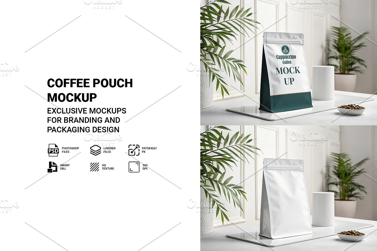 Coffee Pouch Mockup, a Mockup by AKASH-DESIGNS