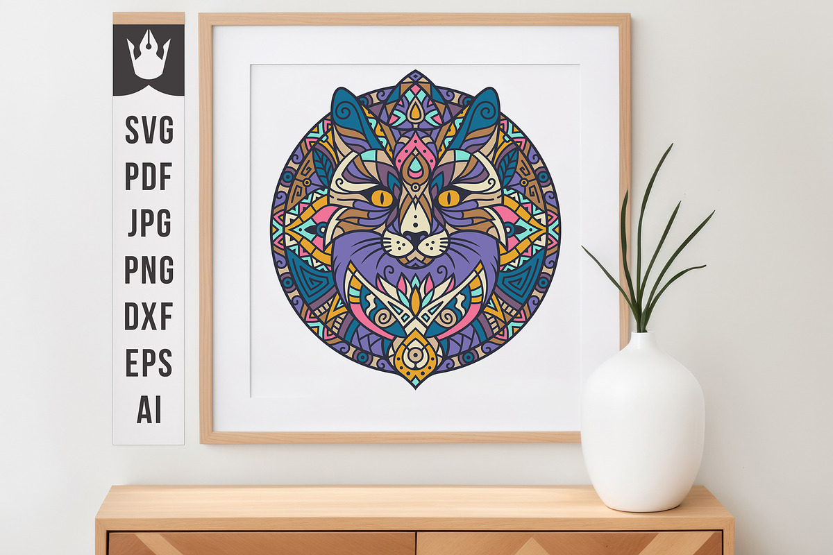 Mandala V2 | Boho Cat Vector Art, an Illustration by pixaroma (Photo 1 of 10)
