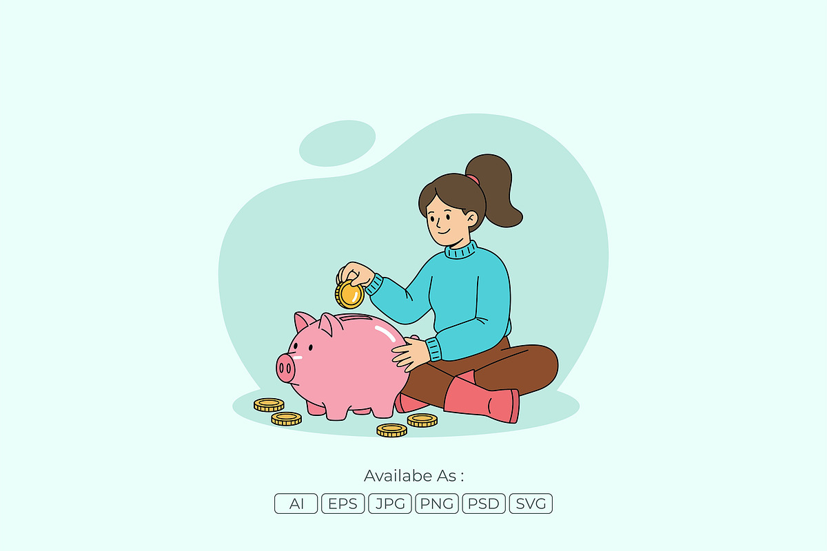 Girl Saving Money in Piggy Bank, a Person Illustration by Partikusi Design (Photo 2 of 3)
