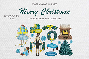 Hand Drawn Christmas Watercolor Clip