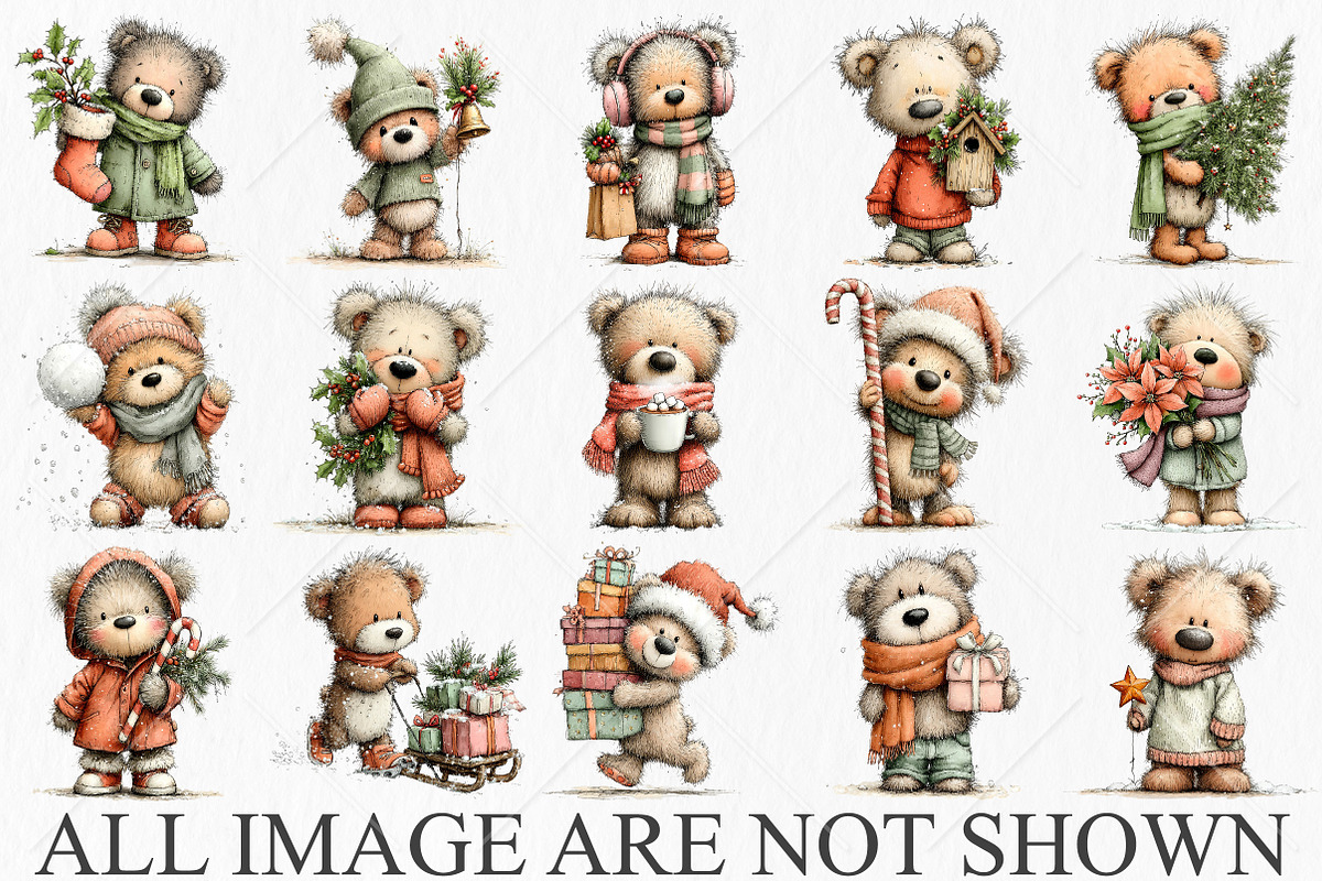 Whimsical Christmas Bear Clipart PNG, a Seasonal Illustration by Canvas Craft (Photo 3 of 10)