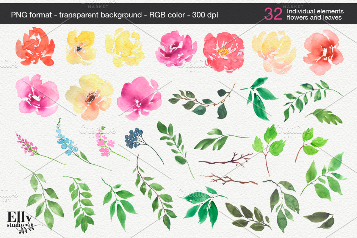 Watercolor Flower Clipart - Bohemian, an Illustration by Elly Studio (Photo 6 of 7)