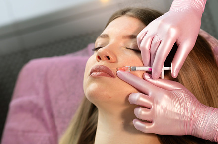 Aesthetician injects dermal filler