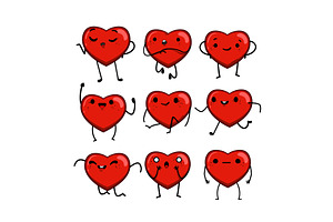 Heart Character Set Cartoon Vector