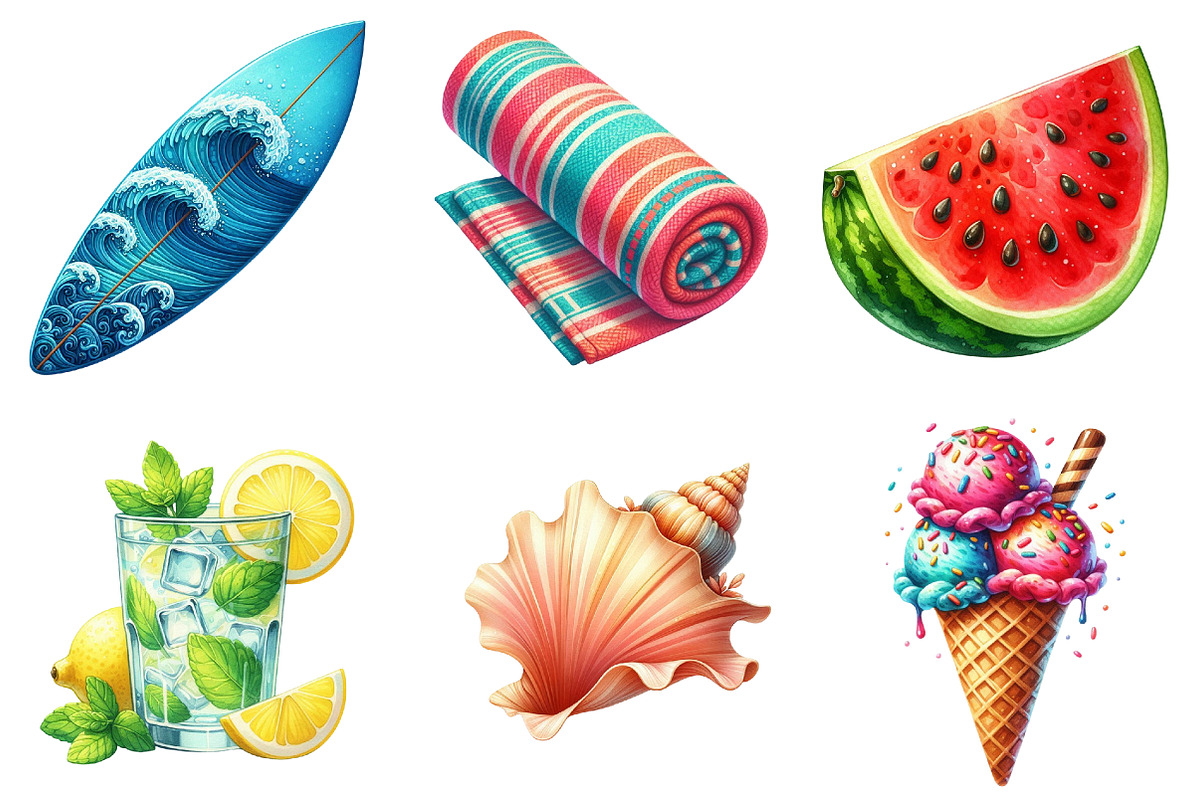 Sun-Kissed Summer Watercolor Clipart, an Illustration by Watercolor design (Photo 3 of 4)