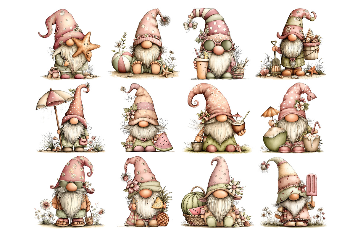 Summer Gnome Watercolor Clipart PNG, a Seasonal Illustration by Nicolle's Colorful Art (Photo 2 of 3)