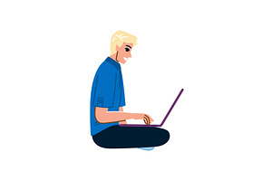 Young man working remotely using, an Education Illustration by pikepicture