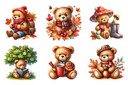 Watercolor Autumn Teddy Bear Clipart, an Illustration by SinaCreation (Thumbnail 3 of 5)