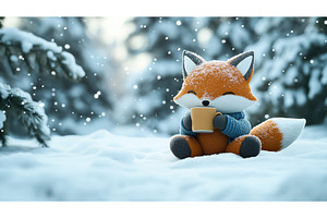 Cute Cartoon Fox Wearing A Blue