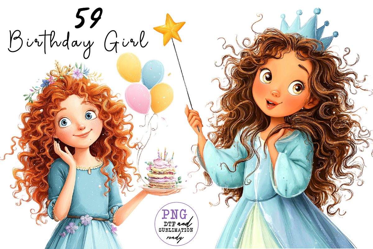 Whimsical Birthday Girl PNG Clipart, a Seasonal Illustration by CreationArt (Photo 1 of 7)