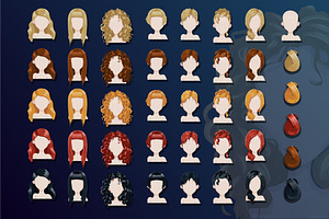 Female trendy hairstyle avatars set