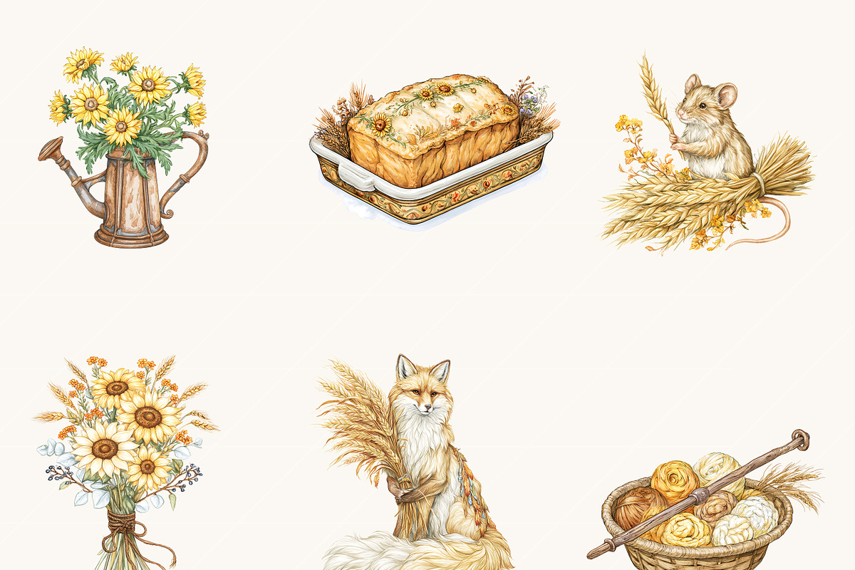 Watercolor Fall Harvest Clipart, an Object Illustration by BusyDaydesign (Photo 4 of 9)