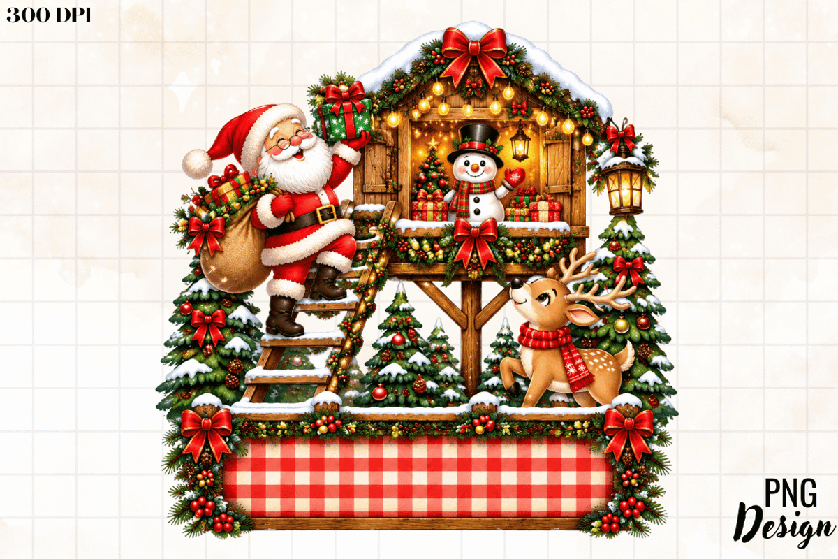 Santa Treehouse Christmas Frame PNG, an Object Graphic by Cut File (Photo 3 of 3)