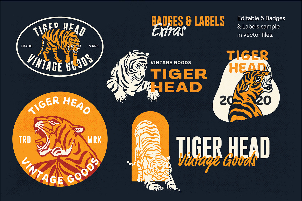 Vintage Tiger Illustrations, an Animal Illustration by ARQAM Studio (Photo 8 of 9)