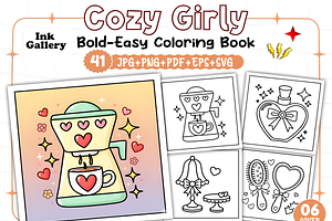 Cozy Girly Coloring Pages, a Decorative Illustration by Ink Gallery