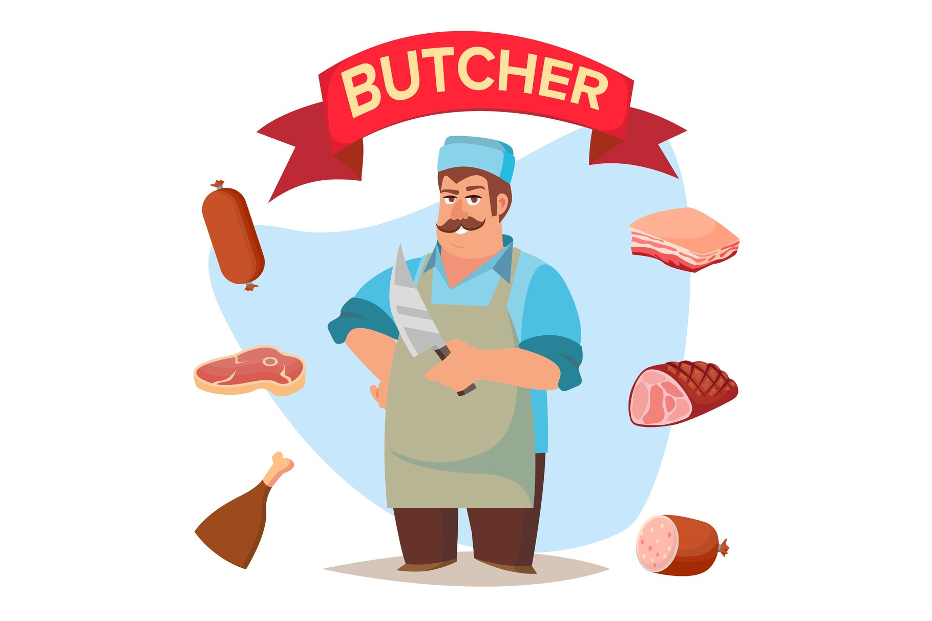 Professional Butcher Vector. Classic | Animal Illustrations ~ Creative ...