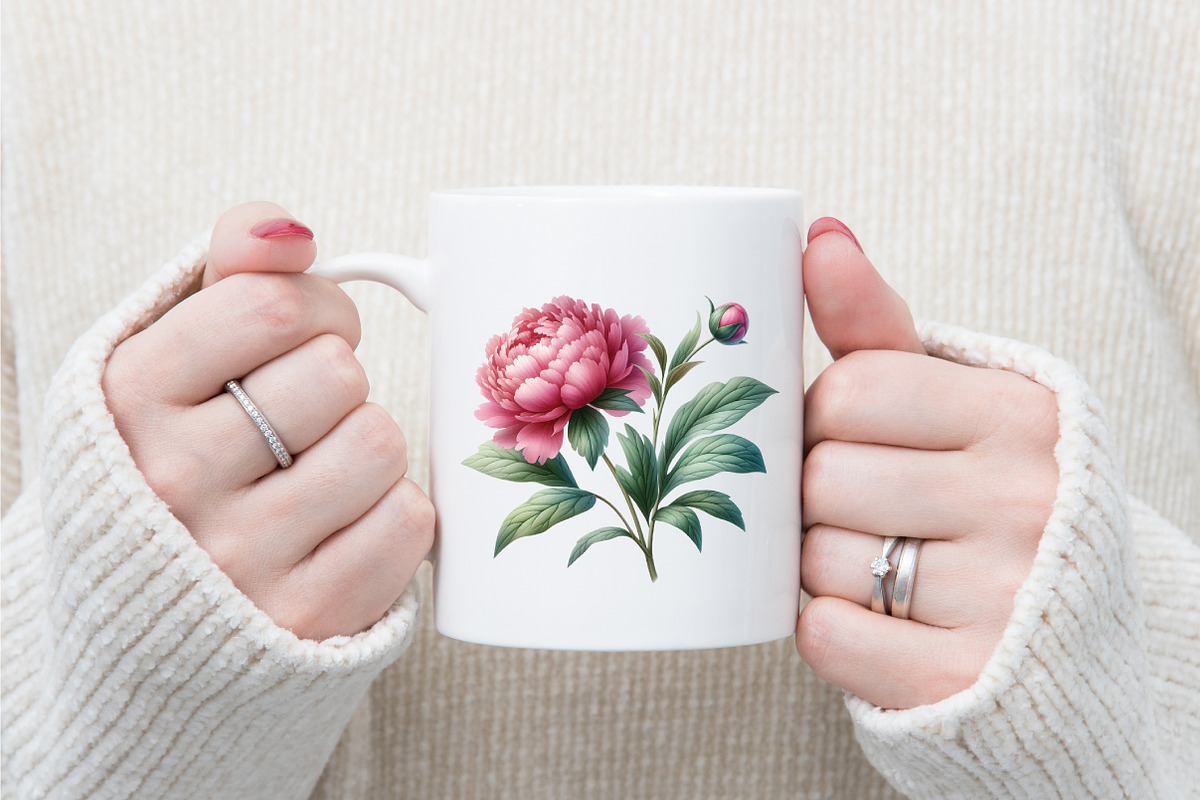 Watercolor Pink Peonies Clipart PNG, an Illustration by designcity5 (Photo 4 of 5)