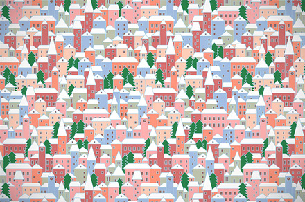 Panoramic winter town, seamless