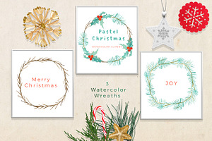 Pastel Christmas. Watercolor Holiday