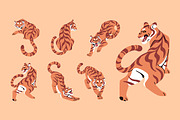 Tigers set + seamless pattern, an Animal Illustration by PaperTrident (Thumbnail 1 of 5)