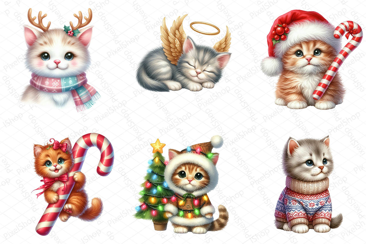 Kitten Christmas Clipart, an Illustration by DreamPrint404 (Photo 5 of 6)