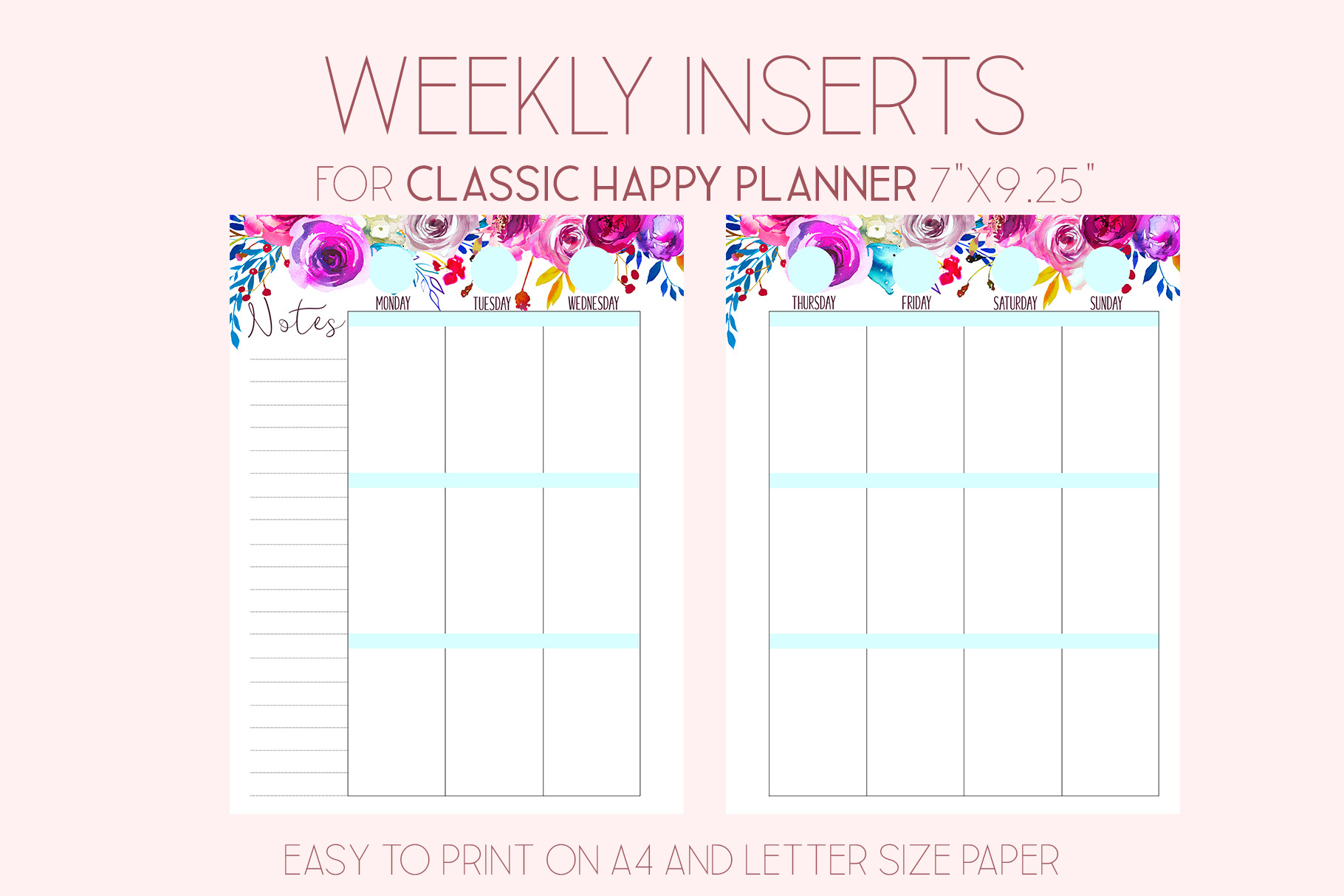 Weekly Planner Inserts 7x9.25, a Stationery Template by EasyLifePlanners