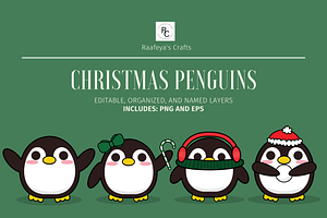 Christmas Penguins, an Animal Illustration by Raafeya's Crafts
