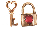 Watercolor vintage Keys and locks, an Object Illustration by ArtfulStudio (Thumbnail 3 of 8)