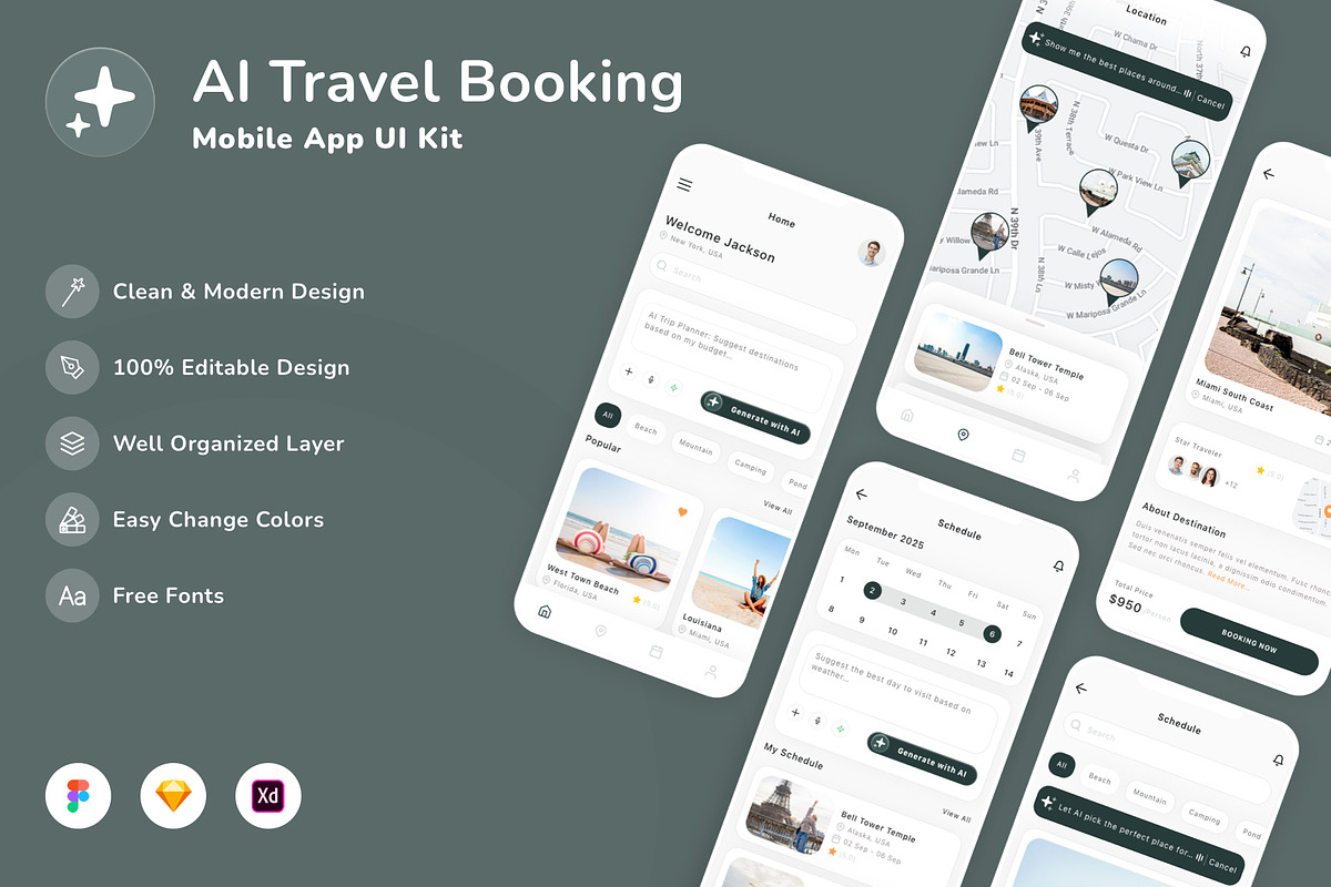AI Travel Booking Mobile App UI Kit, an UI Kit Template by Betush (Photo 1 of 2)