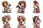 Whimsical Girl Hugging Cow Clipart, an Illustration by CraftArtStudio (Thumbnail 5 of 6)