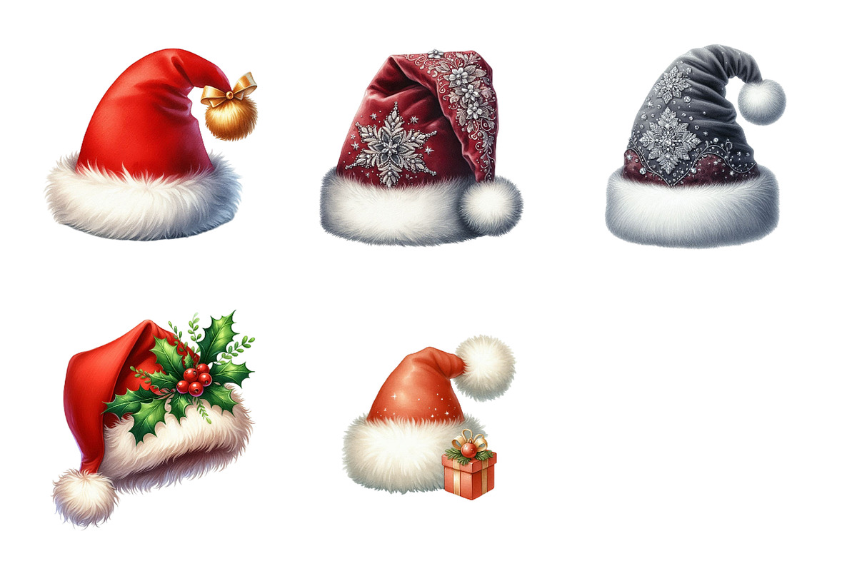 Watercolor Christmas Hat Clipart, an Illustration by Design Market (Photo 4 of 4)