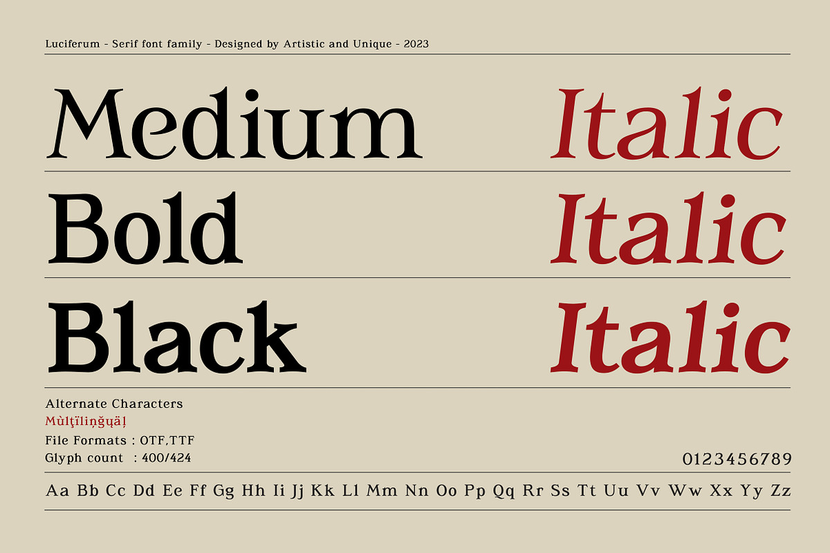 Luciferum - Serif font family, a Serif Font by Artistic & Unique (Photo 7 of 15)