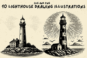 Vintage Lighthouse Sketches SVG PNG, a Decorative Illustration by Ray Crimson