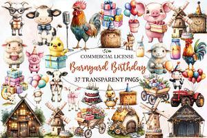 Barnyard Birthday Clipart Bundle, an Illustration by Designworld
