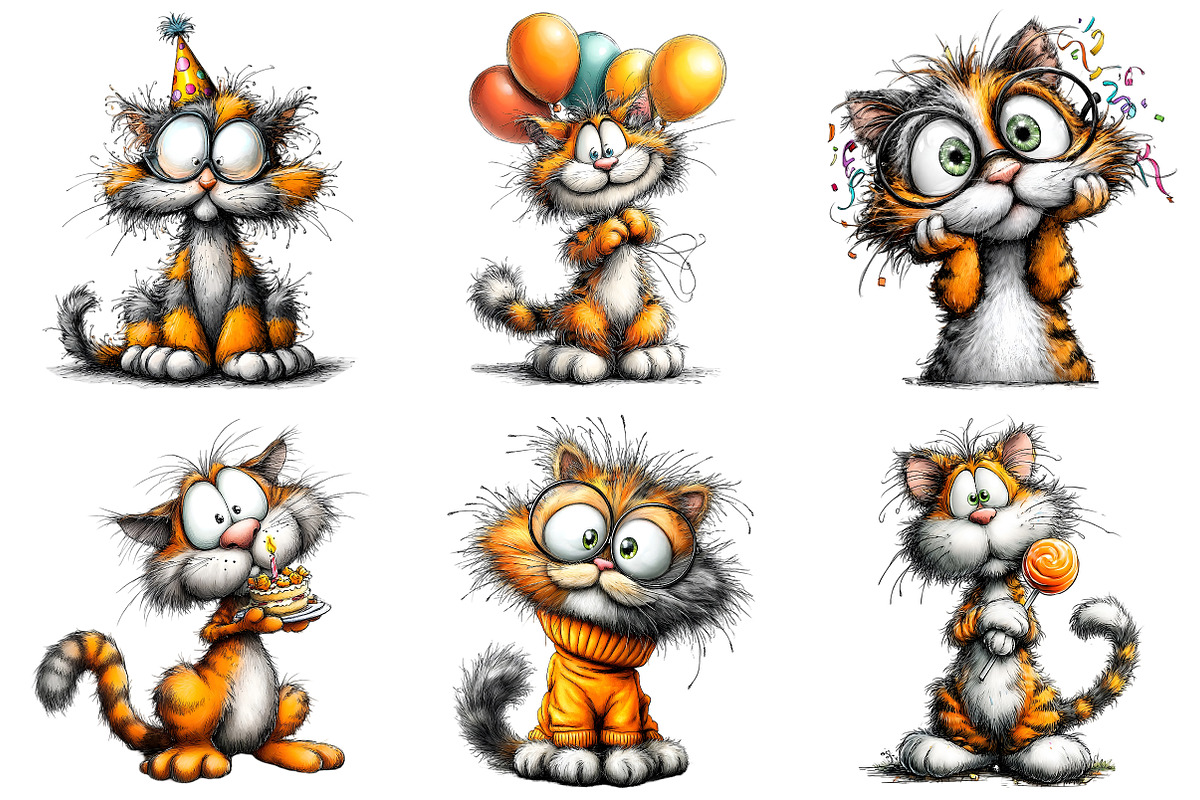 Whimsical Birthday Cat Clipart, an Illustration by Craft Nest (Photo 7 of 9)