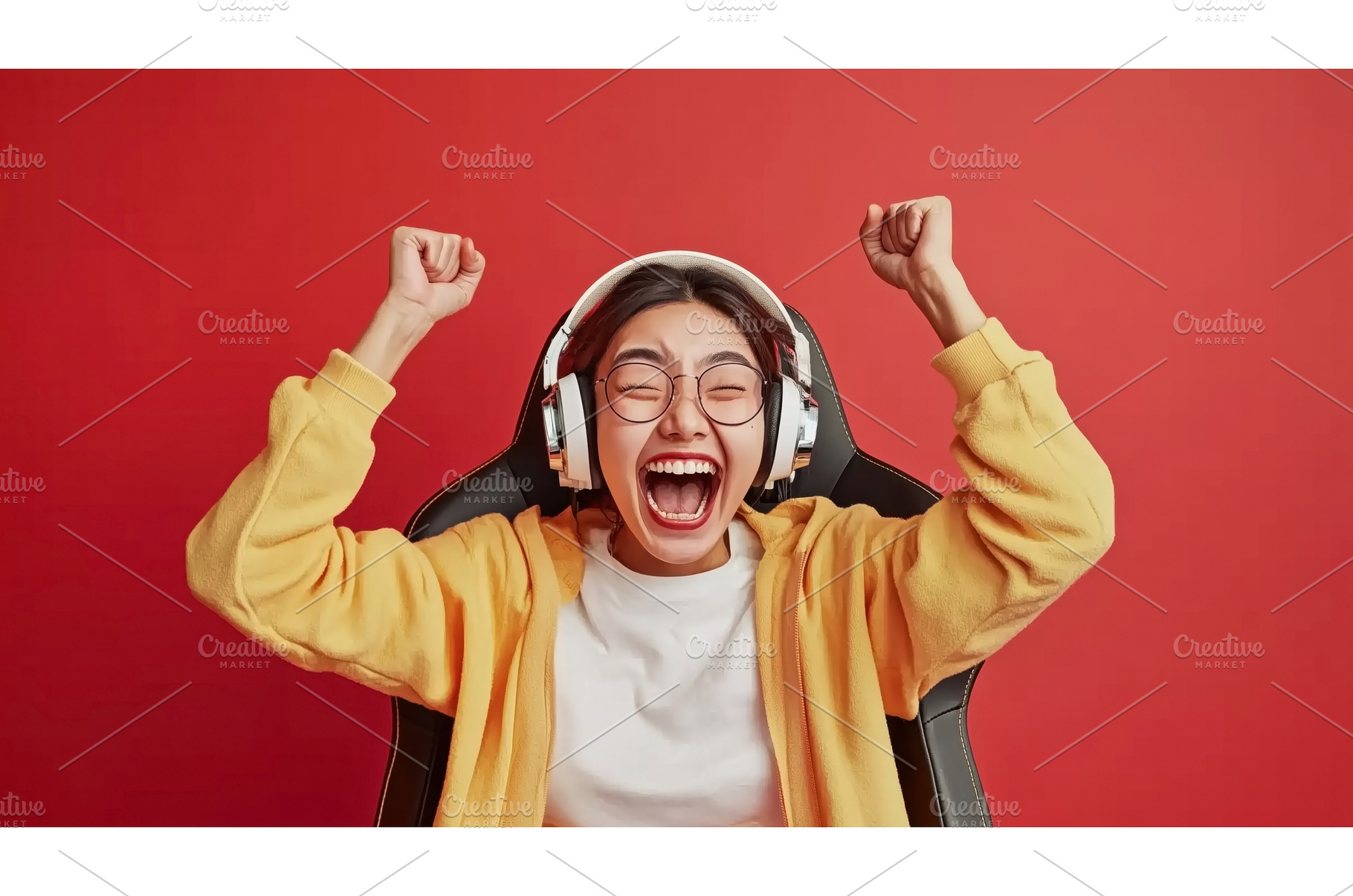 Excited Asian gamer celebrating a, a Technology Photo by Sergey Kotenev