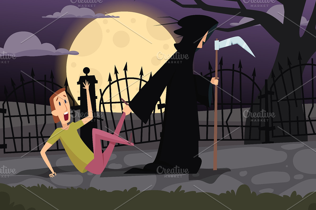 Grim reaper chasing scared man, a Person Illustration by Onyx (Photo 2 of 3)