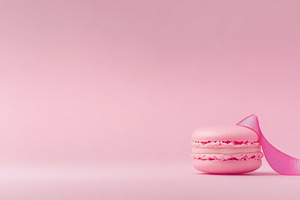 Delicate Pink Macaron with Ribbon, a Food & Drink Photo by Hamza067