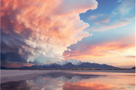 Salt lake reflection sky. Generate, a Nature Photo by Ylivdesign