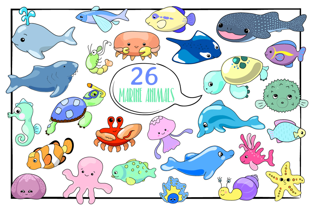 Cute Sea Animals Vector Clipart, an Animal Illustration by RabbitAndPencil (Photo 2 of 4)