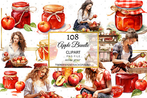 Apple Clipart Bundle, Watercolor PNG