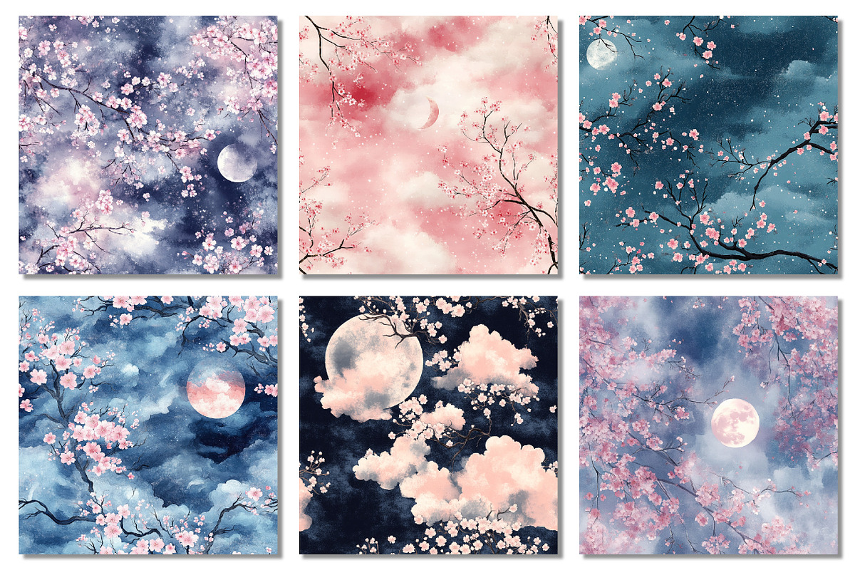 Sakura Digital Paper, Moonlight, a Texture Graphic by Dream Creation (Photo 2 of 7)