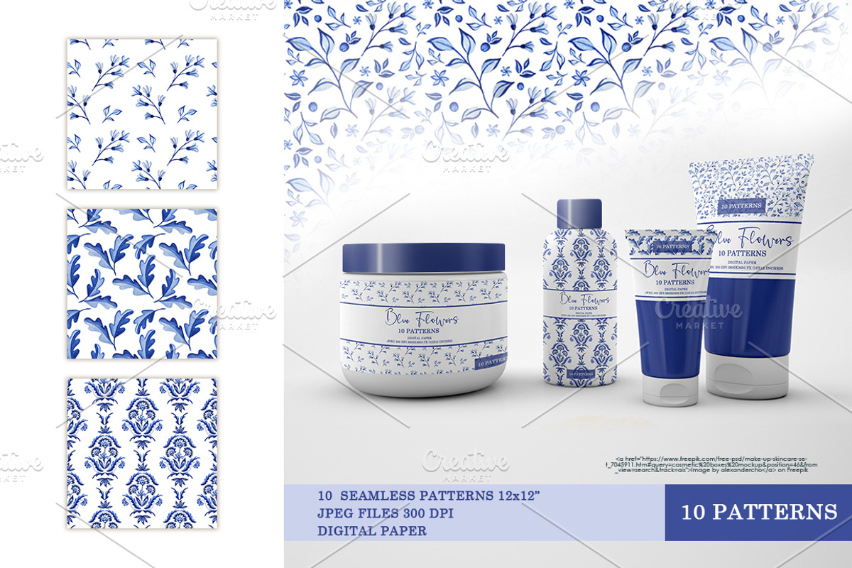 Blue flowers design. Blue pattern, a Decorative Illustration by Alla Art Poster (Photo 4 of 8)