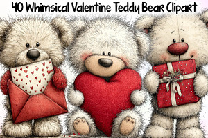 Whimsical Valentine Teddy Bear Clipa, an Illustration by Sublimation Artist