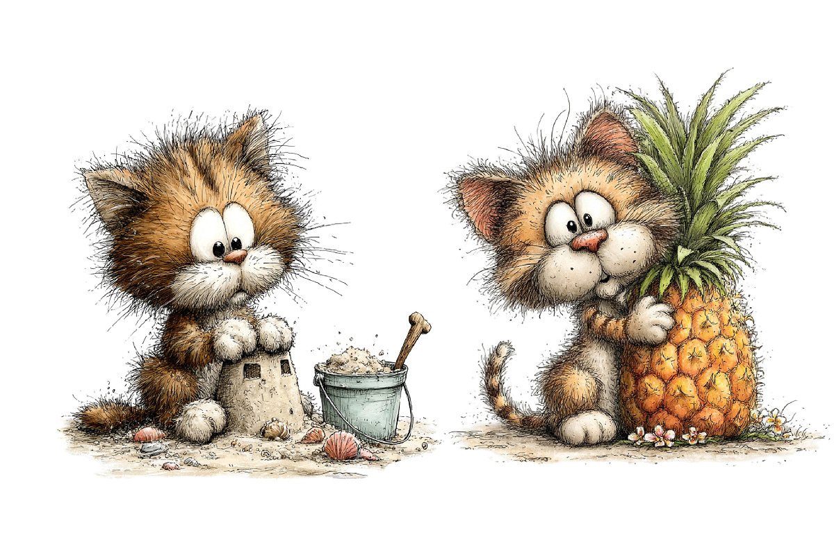 Whimsical Summer Cat Clipart, an Illustration by Dream Creation (Photo 6 of 6)