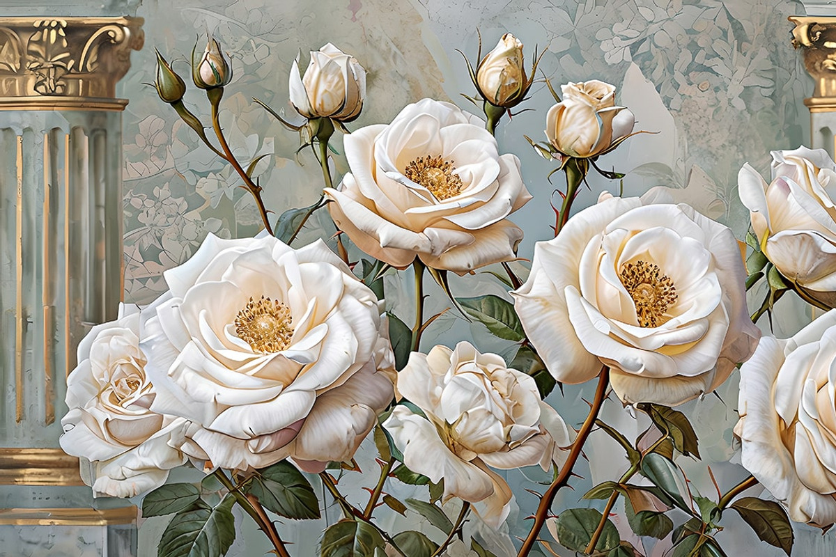 White Roses in Neoclassical Style, an Illustration by Liubovi Samoilova SHOP
