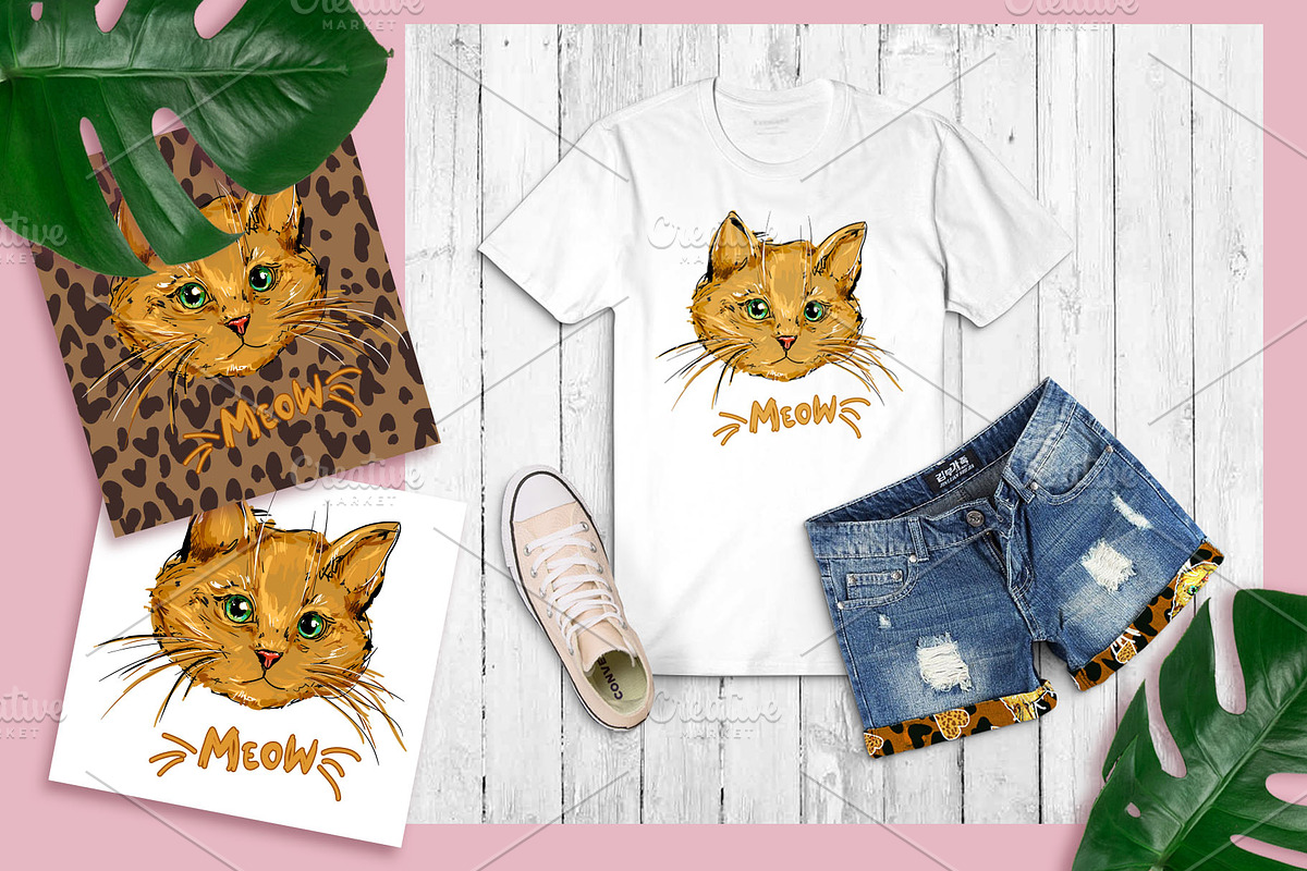 Cat on leopard print background, an Animal Illustration by Sweet_print (Photo 3 of 8)