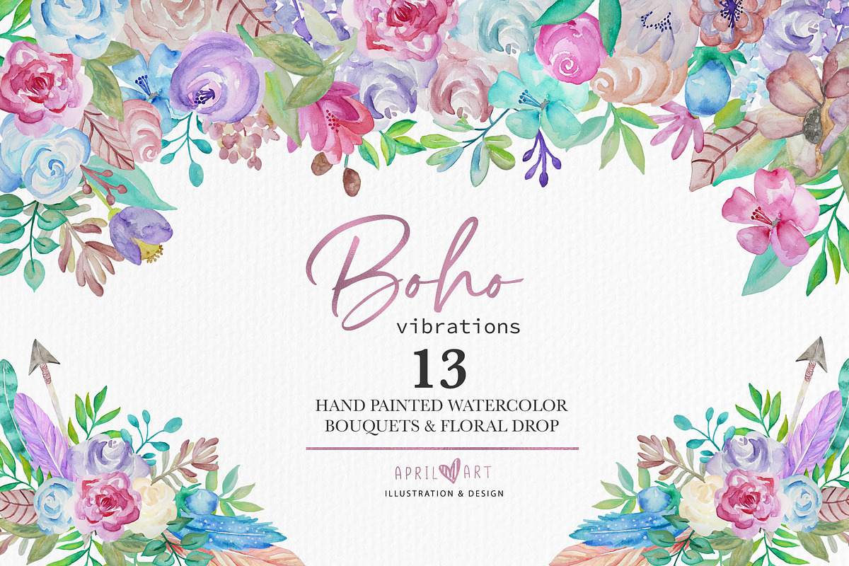 Spring Boho Watercolor Bouquets, an Illustration by Oh Darling Graphics (Photo 1 of 5)