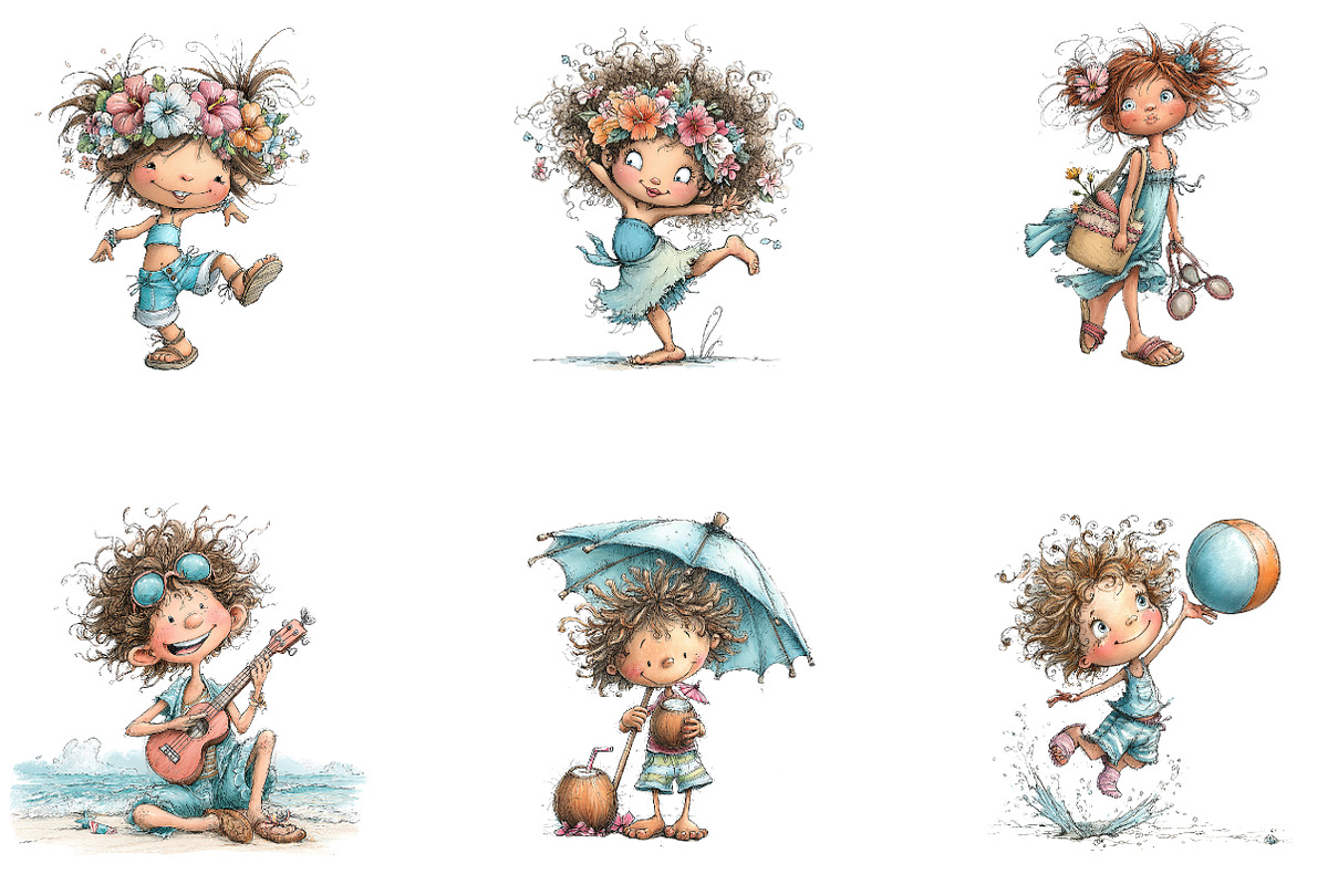 Whimsical Summer Kids Clipart, a Seasonal Illustration by CreationArt (Photo 5 of 5)