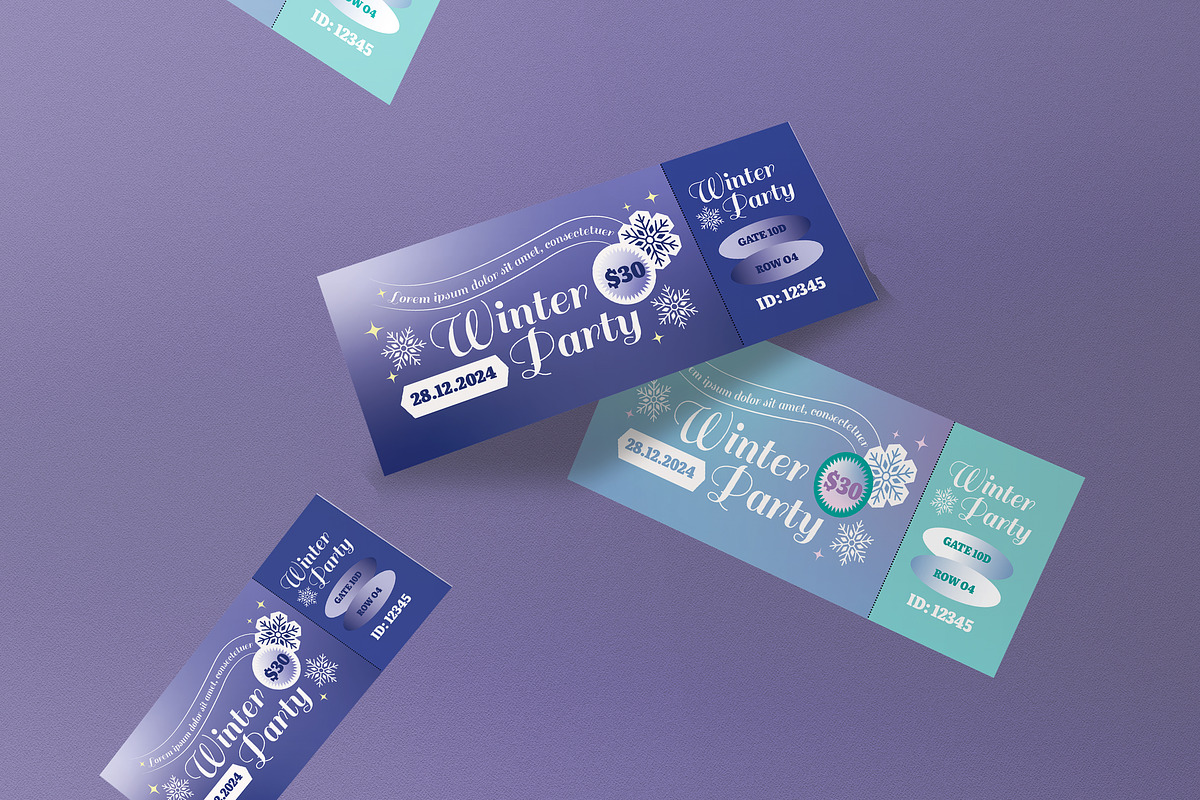 Blue Gradient Winter Party Ticket, a Card Template by graphicook (Photo 3 of 3)